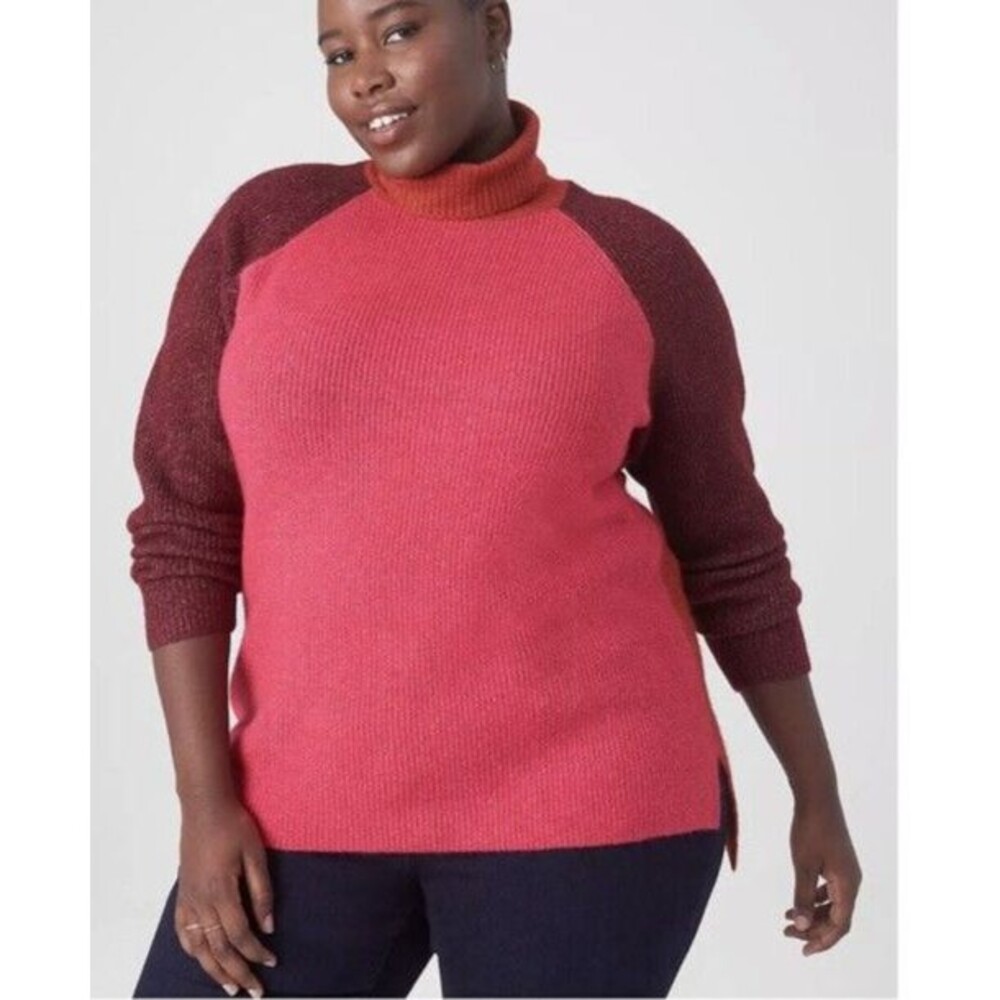 Turtleneck Colorblock Sweater - Pink and Burgundy